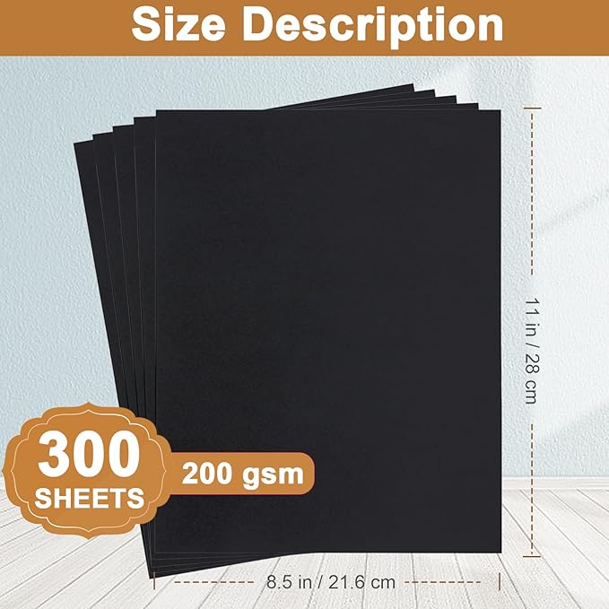Silunkia 300 Sheets Black Cardstock 8.5 x 11 Printer Paper, 75lb Heavyweight Black Paper Card Stock for DIY Cards Making, Greeting Cards, Wedding Invitations, Birthday Party, Menus