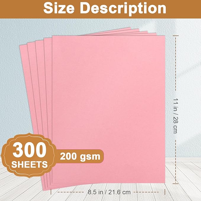 Silunkia 300 Sheets Pink Cardstock 8.5 x 11 Printer Paper, 75lb Premium Crafting Paper Card Stock for Confession Card, DIY Cards Making, Greeting Cards, Wedding Invitations, Birthday Party