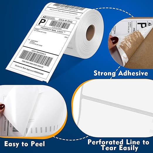 L LIKED 880 PCS 4"x 6" Direct Thermal Labels White Perforated Shipping Label, 220 Labels/Roll,Strong Adhesive, Compatible with DYMO 4XL 1744907,Zebra, Rollo, Jadens, Nelko,4 Rolls