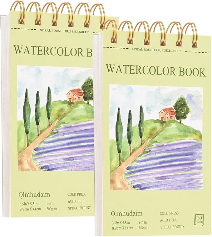 2-Packs Watercolor Paper Pad 3.5x5.5 Inch | 30 Sheets 140lb/300g,Spiral-Bound, Tear-Resistant & No-Bleed | Artist-Grade for Water Color Paper/Ink | Compact Travel Sketchbook (Adults,Beginners)