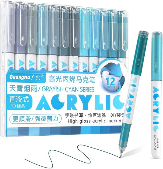 kander Acrylic Gel Pens, 12 Colors Highlighter Acrylic Gel Ink Pens with Bullet Tip,Strong Coverage, Large Ink Capacity, Multi-Purpose Paint Pens for Rock Painting, Crafts, DIY, Art Supplies