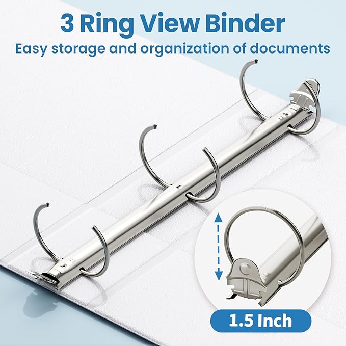 SUNEE 3 Ring Binders 1.5 Inch 10 Pack, Clear View Binders Three Ring PVC-Free (Fit 8.5x11 Inches) for School or Office Supplies, White