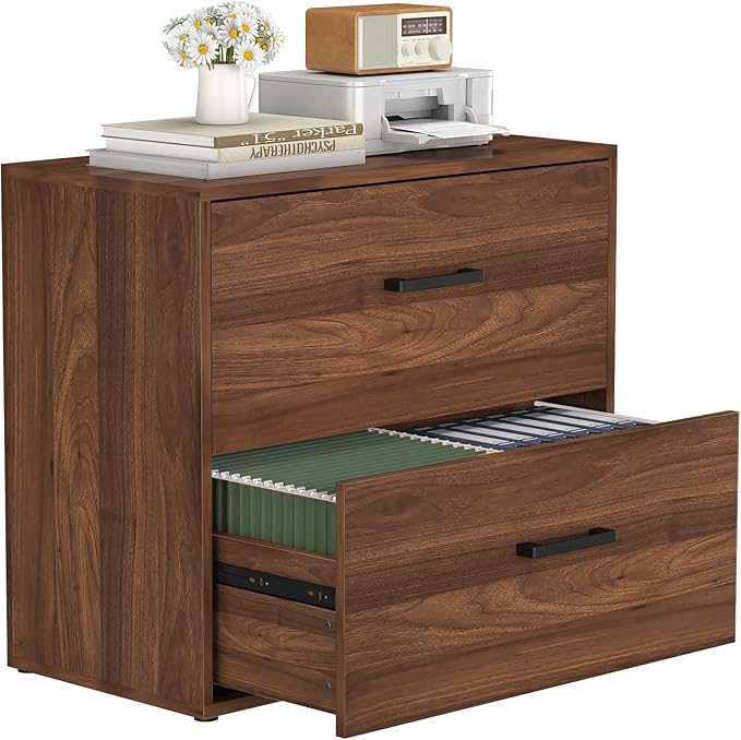 FATIGOS 2 Drawer File Cabinet, Wood Lateral Filing Cabinets, Wide Office File Cabinet with Drawer for Hanging Files/Letter Size Printer Stand for Home Office School, Assembly Required, Walnut