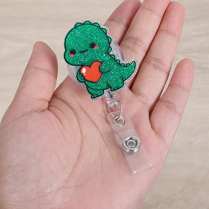 Cute Dinosaur Pediatric Nurse Badge Reel, Retractable ID Card T-Rex Badge Holders, Name Tag Work Badge Clip for ICU RN MA OB GYN Social Worker Nursing Student Psychologists ED DR Radiologist Coworkers