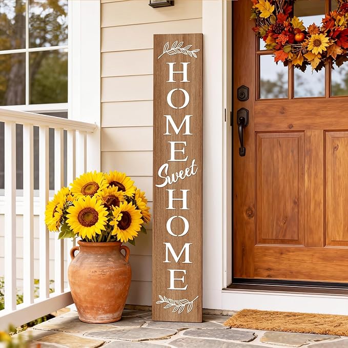 Farmhouse Wooden Welcome Sign Stand for Front Door, 47" Rustic Large Home Sweet Home Welcome Sign for front porch, Vertical Tall Xmas Gift Porch Leaner Decor for Outdoor Patio Garden