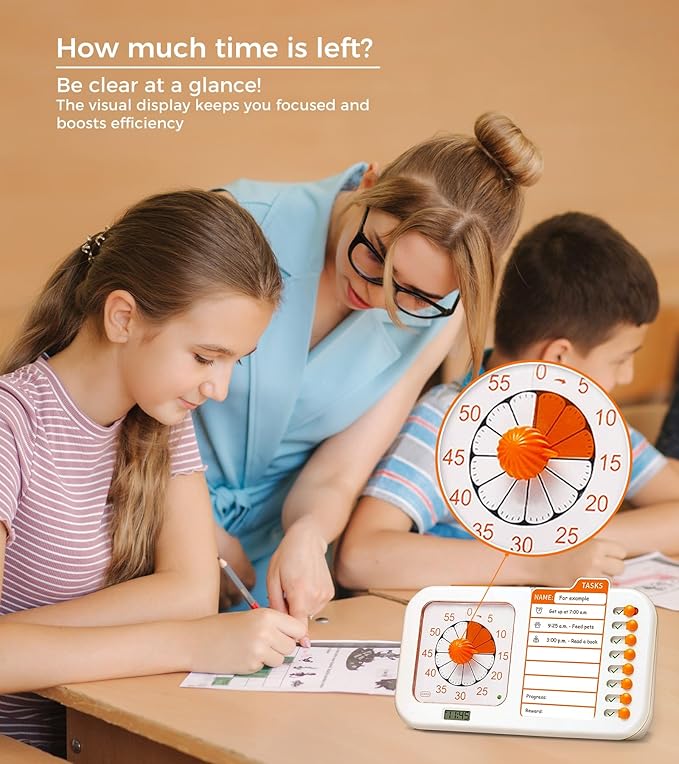 3-in-1 Visual ADHD Timer for Kids & Adults with Planning Board, Task Timer, Chore Chart & Visual Schedule Planner, Autism & ADHD Tools with Checklist for Homeschool Supplies, Home, School
