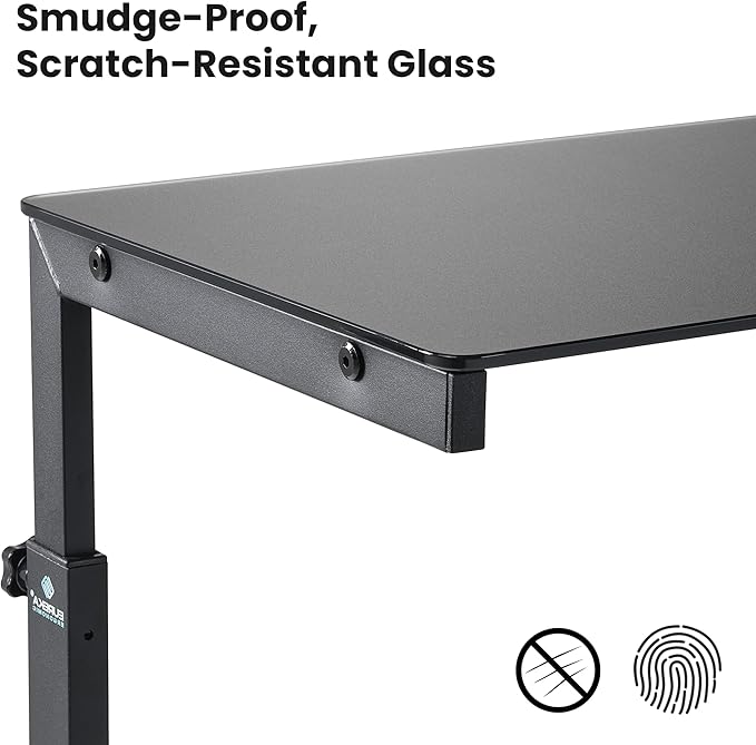 EUREKA ERGONOMIC PC Stand Computer Cart Frosted Glass, Height Adjustable Tower Stand 2-Tier Suit for ATX Case Printer, Metal Rolling Cart on Wheels for Gaming Home Office, Black