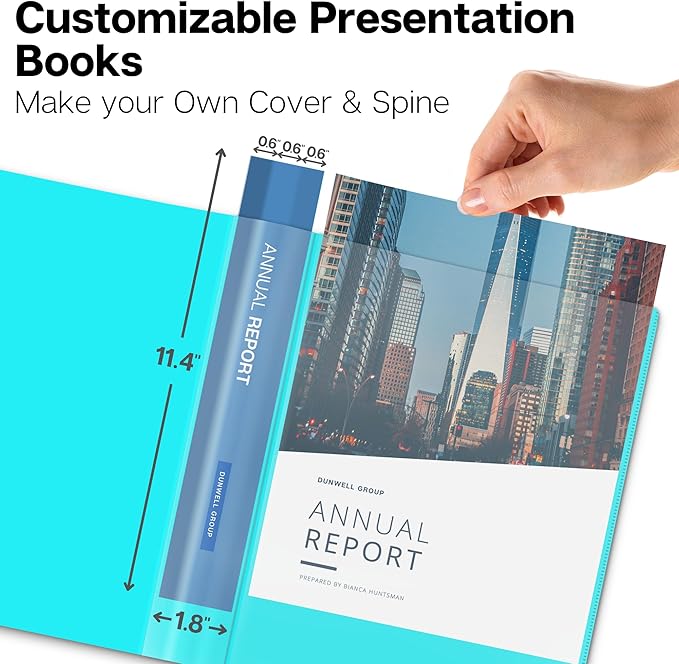 Dunwell Presentation Binder 24-Pocket, Displays 48 Pages, 8.5x11 Portfolio Binder with Plastic Sleeves, Storage and Organizer for Documents, Certificates, Projects, Photos (3 Pack, Aqua)