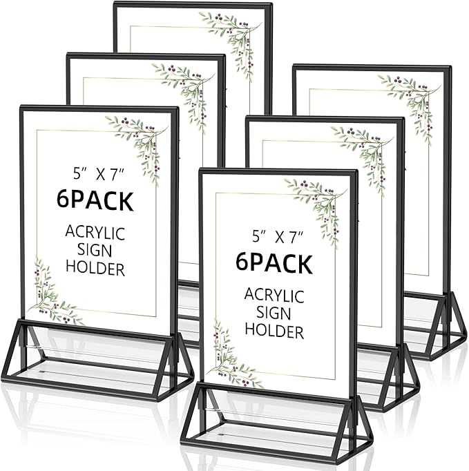 PPH-Sisy Acrylic Sign Holder 5x7 Display Stand, Clear and Stable Table Plastic Paper Holder, Acrylic Frames for Home Office Shop Photo Frames Exhibition Black (6pcs)
