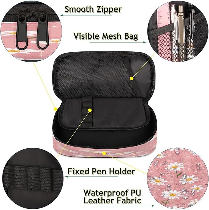 Pardick Flower Daisy Pencil Case，Big Capacity Pencil Pouch Coin Pouch Stationery Organizer For Teen School