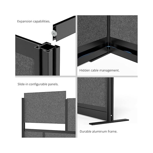 LUXOR MW-5370-FWCGWB Modular Wall Room Divider System - Black Frame - 53" x 70" Starter Wall - Wide Paneling