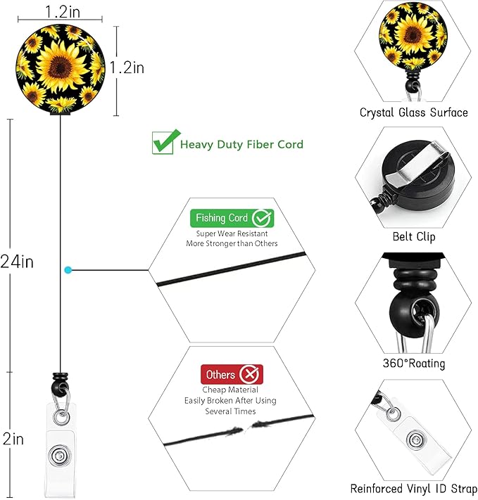 Lanyards for ID Badges Name Tags ID Card Holder,Sunflowers ID Badge Holder with Breakaway Lanyard, Cute Badge Reel Badge Clip Retractable, Women Teacher Nurse Student School Office Gifts, Sunflowers