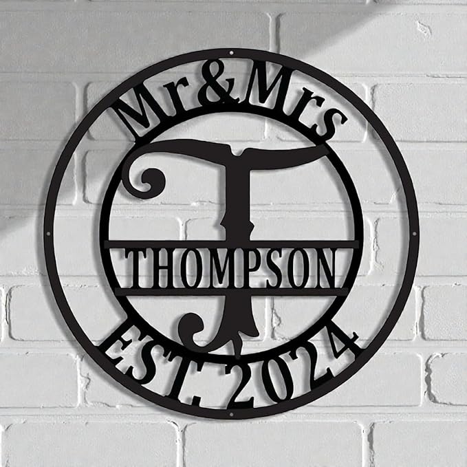 Custom Metal Signs | Personalized Monogram Name Sign | Outdoor Wall Art for Family Name | Custom Name Metal Sign, Last Name, Anniversary, Wedding Gifts for Women, Wife, Parents, couple (Design 6)