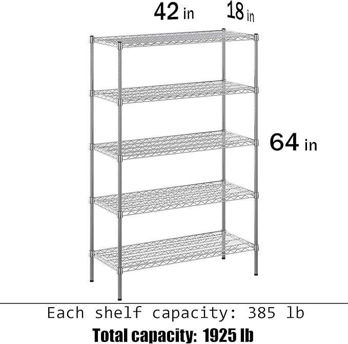 Regal Altair 18" Deep x 42" Wide x 64" Height Wire Shelving Kit | 5-Tier | NSF Commercial Storage Rack Unit