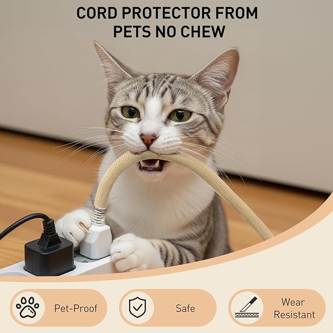 AGPTEK Cable Sleeve Cover, 2 Pack 5ft - 1.2 inch Desk Cord Organizer Cable Hider, Home Office Wire Management Computer TV Wire Loom Tubing, Pet Proof Cord Protector, from Cat Dog Chewing, Wood Color