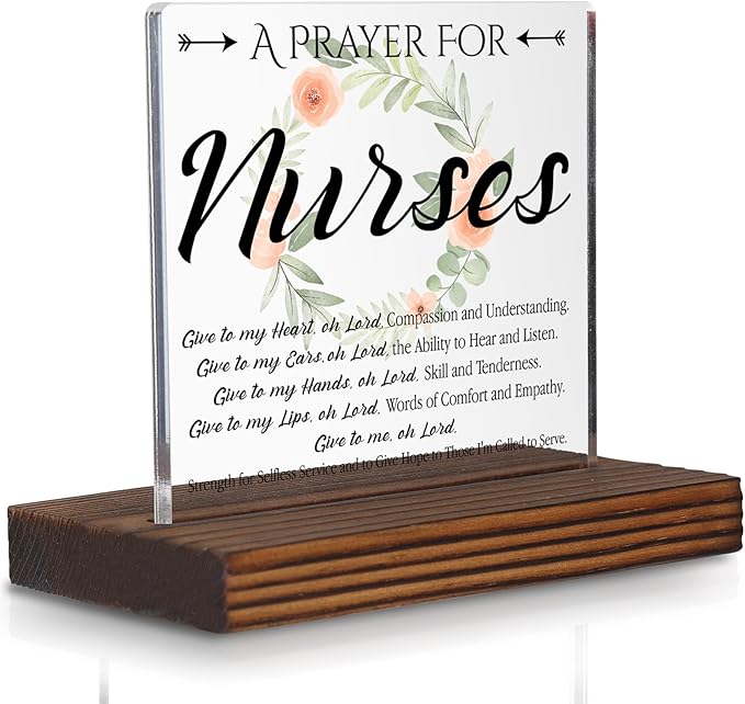 Nurse Prayer Desk Decor Sign, Christian Inspirational Gift for Nurses Graduation Birthday Christmas, Faith-Based Office Thank You Gift for RN LPN NP Medical Staff PA118