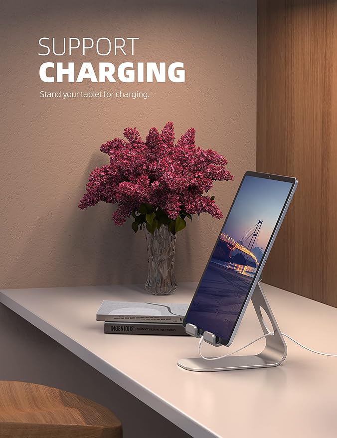Lamicall Tablet Stand, Adjustable Tablet Holder - Desktop Stand Dock Holder for 4-13" Tablets, iPad Pro 11, 9.7, 10.5, 12.9 Air Mini, Kindle, Tab, iPhone 17 Pro Max, Switch, Office Desk Accessories