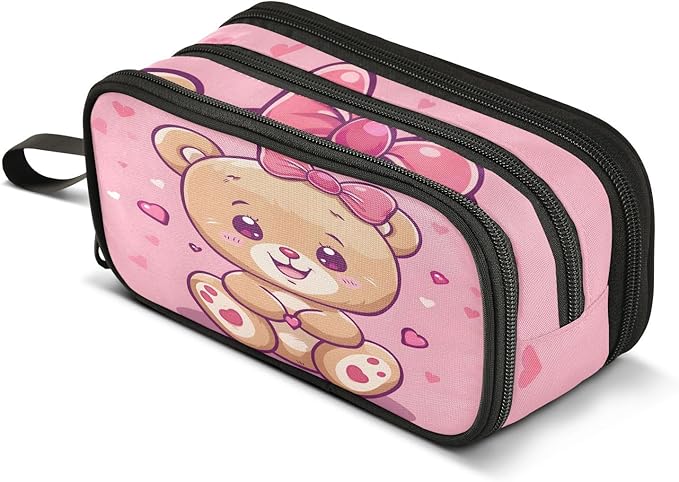 BOENLE Cute Bear Pencil Case Box Boys Girls Large Pencil Pouch with Zipper Compartments Big Capacity Stationery Pen Bag Organizer for Kids Teens Adults School