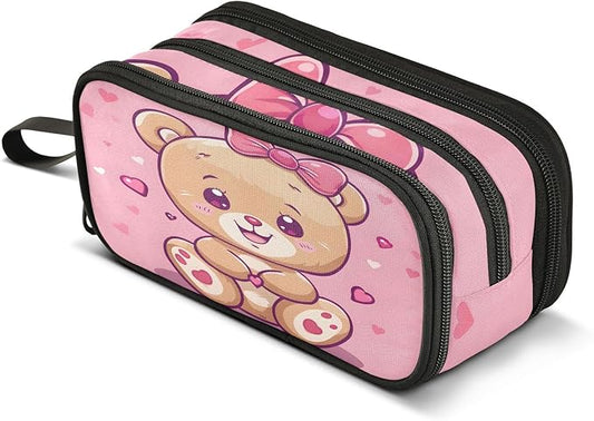 BOENLE Cute Bear Pencil Case Box Boys Girls Large Pencil Pouch with Zipper Compartments Big Capacity Stationery Pen Bag Organizer for Kids Teens Adults School