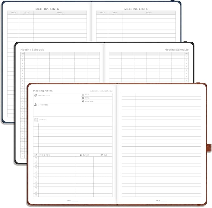 EMSHOI Meeting Notebook for Work with Action Items - 320 Pages B5 Thick Project Planner Agenda Organizer Work Notebook for Women Men Office Business, PU Leather Hardcover, 7.5" x 10", Green