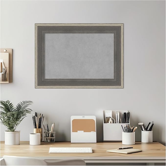 Amanti Art Grey Framed Magnetic Board 17x23 Small Vision Board for use with Magnets, 100% Metal Sheet to Display Items as Office Decor or for Home Organization in mudroom, Kitchen or Kids Room