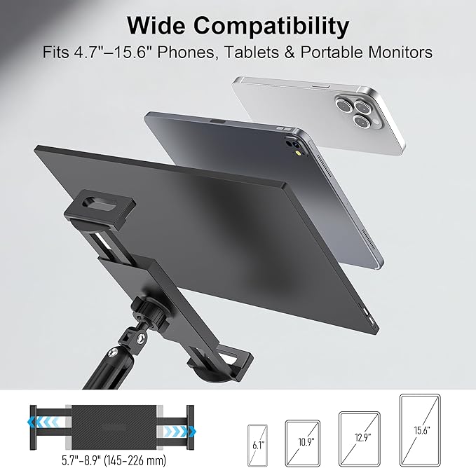 iPad Holder for Desk, Adjustable Tablet Arm iPad Desk Mount with C-Clamp, 30" Foldable Long Arm & 360° Rotation, Fits 4.7"–15.6" i Pad Pro/Air/Mini, Phones & 15.6" Portable Monitors for Desk/Bed Use