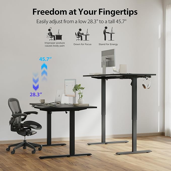 Agilestic Electric Standing Desk, L-Shaped 55 Inches Height Adjustable Desk, Sit and Stand up Desk for Work Office Home, Ergonomic Rising Computer Table for Home Office with Splice Board, Black