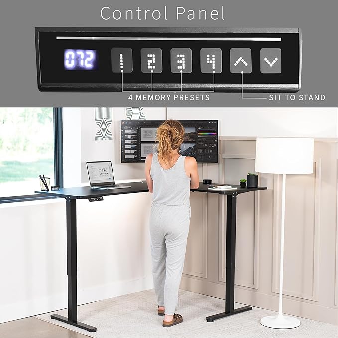 VIVO Electric Corner 63 x 47 inch L-Shaped Standing Desk, Memory Height Adjustment, Black Top Black Frame, DESK-E3CTB-47