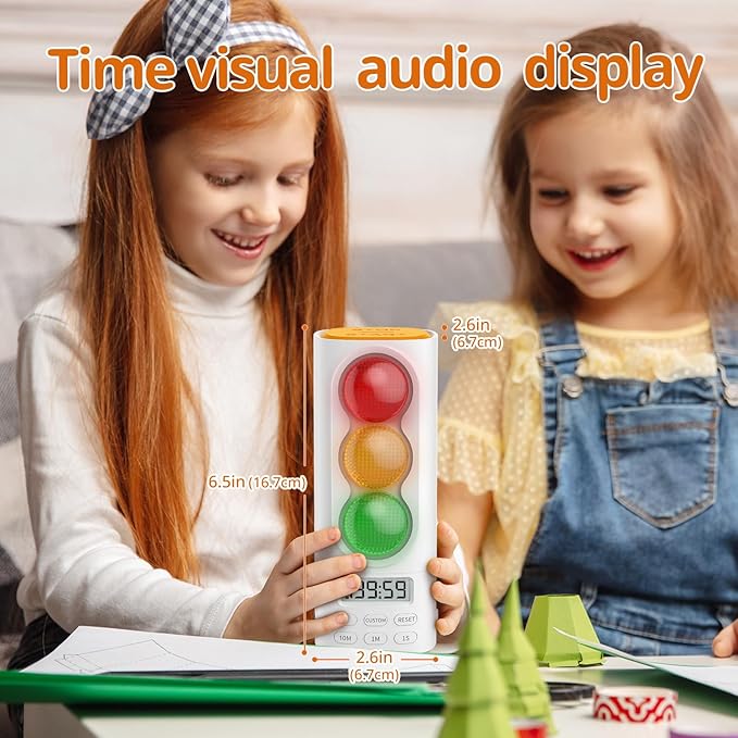 Traffic Light Visual Timer&ADHD Tool for Kids Adults Display Volume Adjustment, with 4 Ringtones for Classroom Desk Home Kitchen Game Countdown Pause Memory Function Charger Type C Included