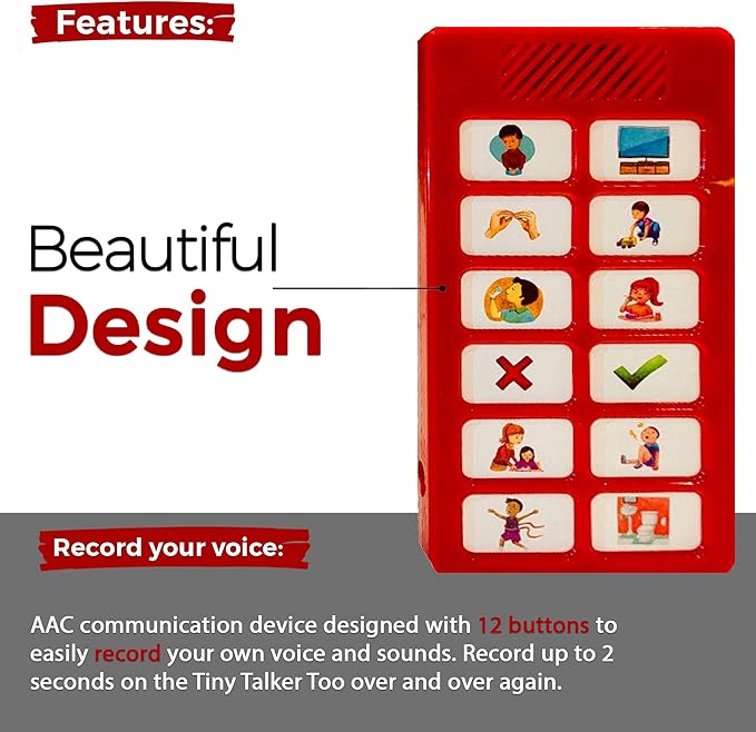 Tiny Talker Too - Special Supplies AAC Communication Device for Non-Verbal | Ideal for Children, Adults, Caregivers and Aid for Stroke Victims | Communication Board | Acc Device for Autism - 12 Button