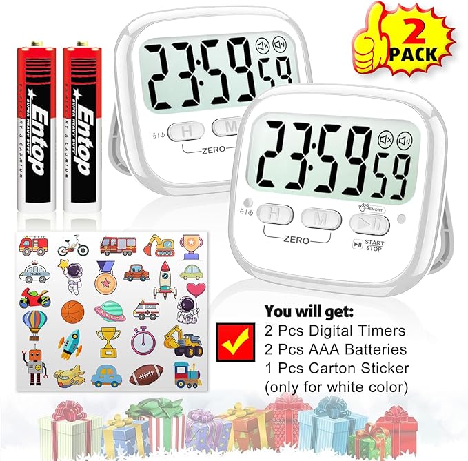 AyayaBoss 2-Pack Magnetic Kitchen Timers for Cooking, Digital Stop Watch Countdown Timer for Kids, Teachers, Classroom, Office, Exercise - Battery Included