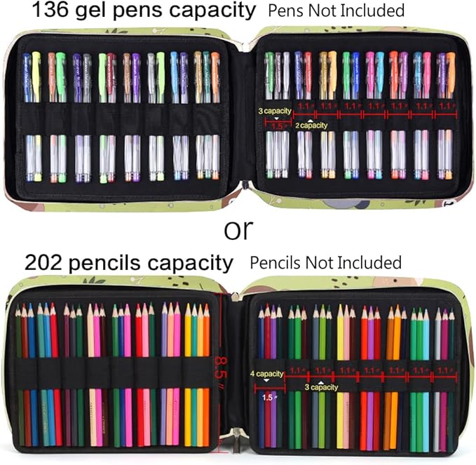 qianshan Pencil Case Holder Slot - Holds 202 Colored Pencils or 136 Gel Pens with Zipper Closure - Large Capacity Pen Organizer for Watercolor Pens or Markers - Perfect for Artist Green Bear