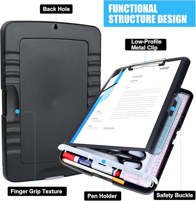 Black Clipboard with Storage Heavy Duty,TFDLCG zm Clip Boards 8.5x11 with Pen Holder,A4 Letter Size Nursing Clipboard Case,Plastic Clip Board Light Weight for Men Teachers Office,School Home Work