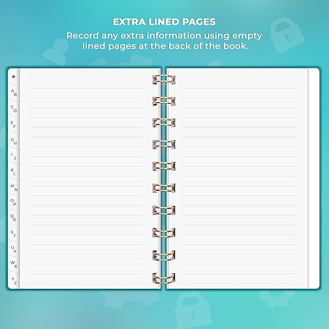 Clever Fox Password Book Spiral – Mini Internet Address & Password Organizer with Laminated Alphabetical Tabs – Small Password Keeper Journal – Hardcover, Pocket Size, 4.7x5.7” (Turquoise)