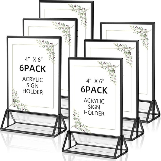 PPH-Sisy Acrylic Sign Holder 4x6 Display Stand, Clear and Stable Table Plastic Paper Holder, Acrylic Frames for Home Office Shop Photo Frames Exhibition Black (6pcs)