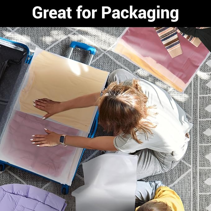 Svaldo Clothing Bags, 50 Count 20x24 inch Jumbo Extra Large Frosted Zipper Plastic Bags for Clothes, Sweater Dress, Backpack, Blanket, T Shirt Packaging Shipping, 3 Mil, with Vent Holes
