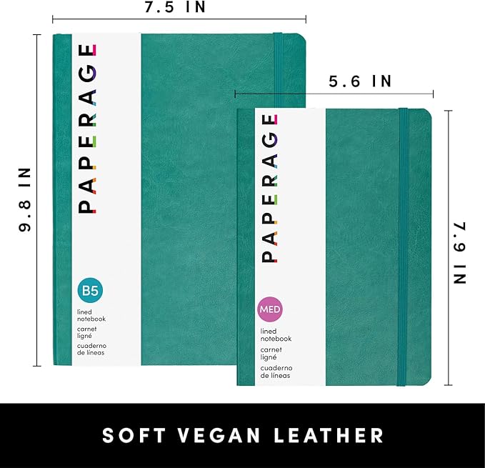 PAPERAGE Softcover Lined Journal Notebook (Teal), 160 Pages, Medium College Ruled Notebook, 5.6 inches x 7.9 inches - 100 GSM Thick Premium Paper, Soft Vegan Leather Journal for Home, Work & School