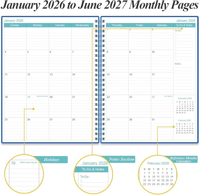 2026-2027 Planner - 18 Months Weekly & Monthly Planner from January 2026 - June 2027, Planners 2026-2027 with Elastic Closure, Inner Pocket, 8.5" x 11", Blue