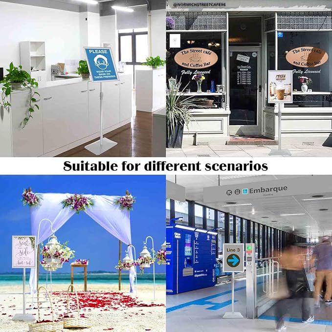 Golemas Adjustable Sign Stand for Display, with Upgraded Iron Base, Pedestal Floor Signage Stand Holder for Outdoor or Indoor Advertising (8.5 x 11, Silver)