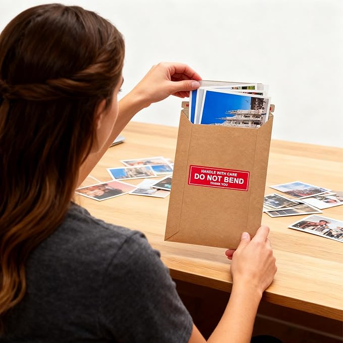 Neehows 100 Pack 5x6.9" Rigid Mailers Cardboard Envelopes, 400GSM Kraft Photo Mailers Shipping Envelope with "DO NOT BEND" Labels, Small Stay Flat Self Seal Document Envelope for Trading Cards- Brown