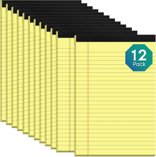 Roneky Yellow Legal Pads 5x8 Notepads, 12 Pack Small Note Pads 5x8 College Ruled Perforated Memo Pad for Work, Narrow Ruled Lined Writing Pads, 30 Sheets Per Pad, Mini Notepad for Office Home School