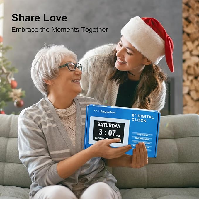 TMC 【New 2026】 Dementia Clock Large Digital Clock for Seniors, Large Display with Custom Alarms, Digital Calendar Alarm Day Clock with Day & Date for Elderly, Clear Numbers Alzheimer (Black, SD)