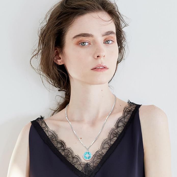 Compass Necklace for Women Men 925 Sterling Silver Pendant Urn Necklaces for Ashes Picture Locket Necklace Anchor Necklace Viking Necklace Crystals CZ Moonstone Abalone Shell Turquoise Compass Jewelry