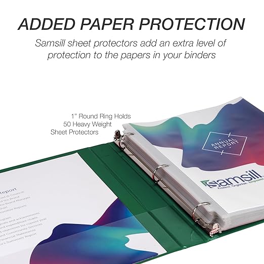 Samsill 1 Inch 3 Ring Binder, Made in USA, Economy Round Ring, Clear View Cover, 200 Sheet Capacity - for School, Home, Office - Forest Green