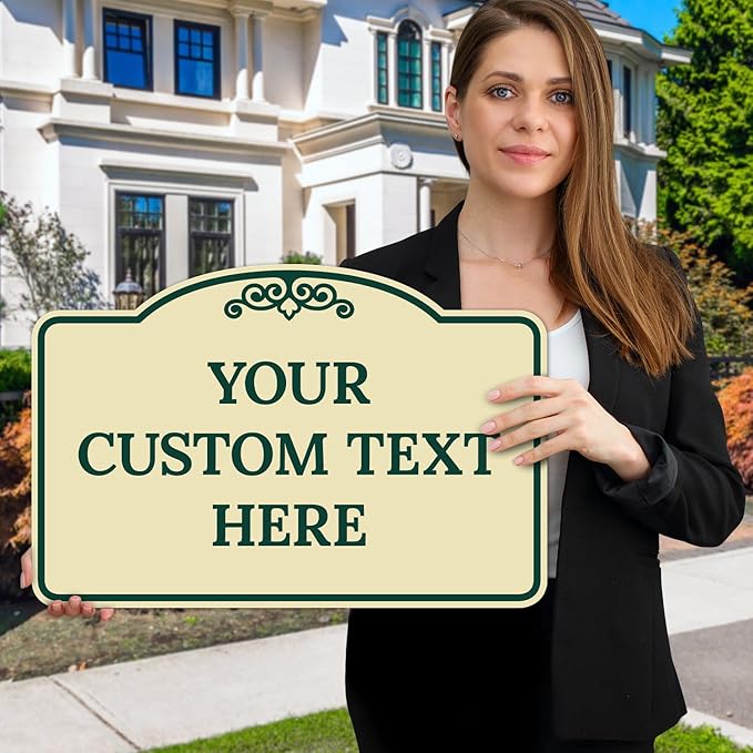 Custom Decorative Sign, Personalized Metal Sign for Business, Driveway, Home, Airbnb, Office Door Plaque, Green Border Sign, 12x18 Inches, ACM, Fade Resistant, Made in USA by Sigo Signs