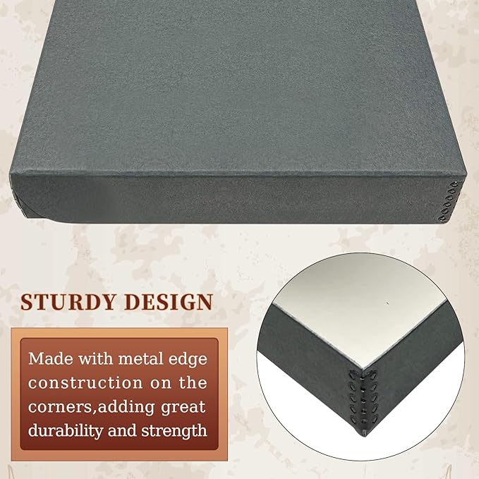 Golden State Art, Archival Folio Storage Box 11x17, Clamshell Design with Metal Edge, Preserve and Store Photos Documents Cards Prints Arts Crafts DIY, Gray, Pack of 2