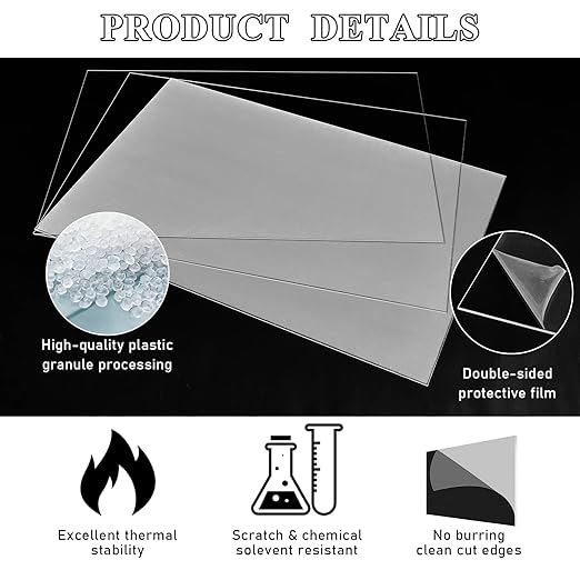 Roowest 2 Pcs 18 x 36 Inch, 1/4 Inch Thick Clear Acrylic Plexiglass Sheets Transparent Plastic Panels Sheets Cut to Size Cast Acrylic Board Panel with Protective Film for Craft DIY Project Sign Frame