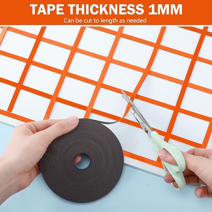 AmazingSpark Magnetic Tape Roll Thin Strips, 1/4 Inch x 33 Feet Magnetic Board Dividers Whiteboard Graphic Decorative Tape Marking Line for Classroom Office Art Accessories(Orange)