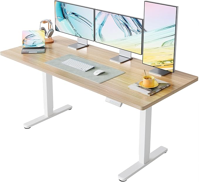 HUANUO 71 x 30 inch Electric Standing Desk Adjustable Height, 4 Memory Height Settings, Sit Stand Up Desk for Home Office & Computer Workstation, LightWalnut