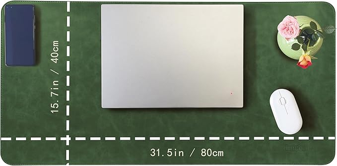 Huicon Faux Leather Desk Mat, 31.5"x15.7" Non-Slip PU Leather Desk Pad, 2mm Thick Desk Blotter with Stiched line, Retro Large Mouse Pad, Laptop Pad for Office & Home Use (Retro Green)